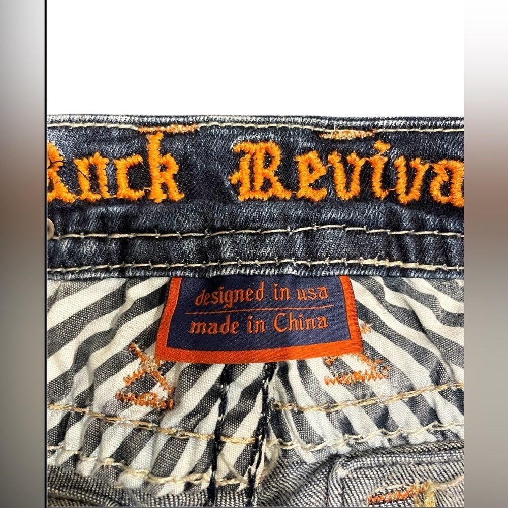 ROCK REVIVAL SHERRY BOOT Crystal Rhinestone Pocket Dark Blue Jeans EUC Size 27 - Picture 8 of 12